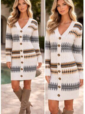 Lucky Brand Geometric Pattern Knitted Dress Sz S